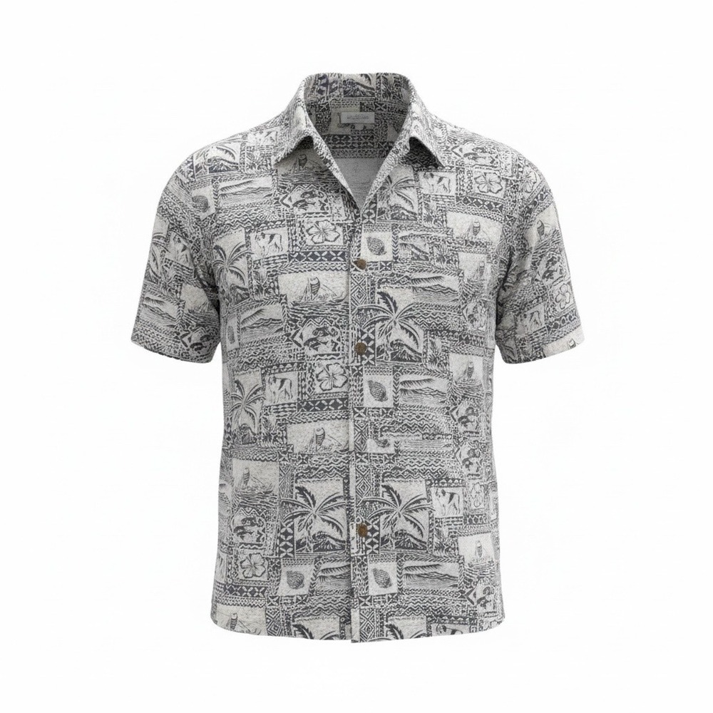Vintage Big Dogs Mens 2X Button Down Shirt Blue White Tropical Hawaiian Beach‎